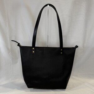 Portland Leather, Medium Zipper Tote Bag, Black Pebbled Leather, BNNU